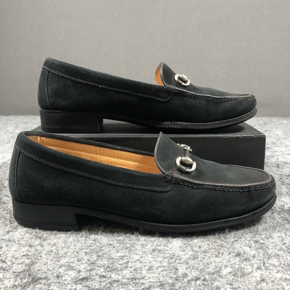 Gravati Loafers Mens 8 M Black Suede Horsebit Slip On Handmade Italy Luxury